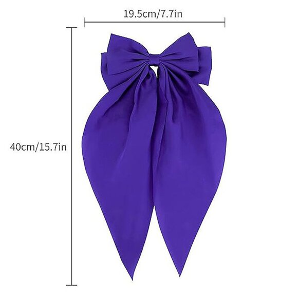 Silky Satin Purple Hair Bows 2 Pcs Big Hair Bows for Women Lavender & Purple - Picture 6 of 7